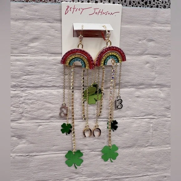 BETSEY JOHNSON Lucky Rainbow Waterfall Earrings NWT