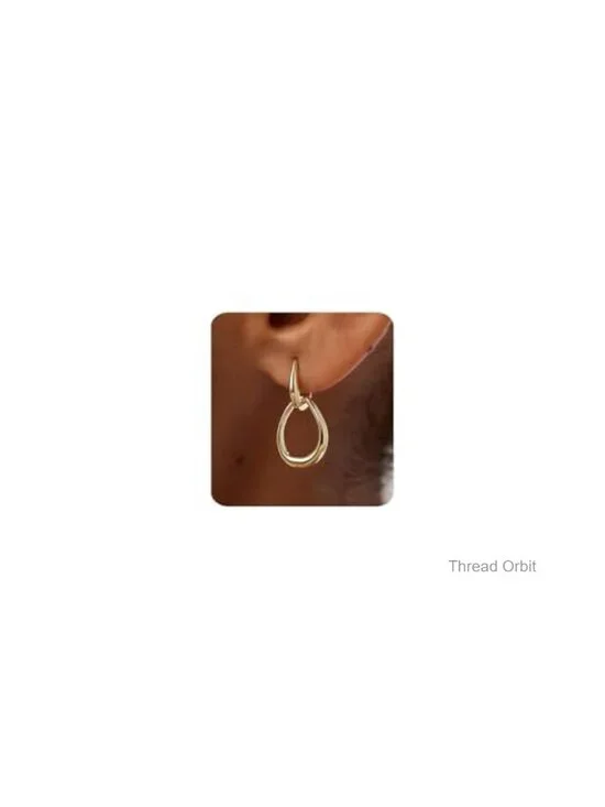14K Gold Plated Double Hoop Dangle Earrings Trendy Drop Earrings Lightweight
