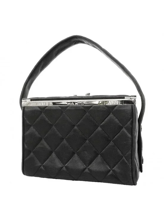 Chanel Handbag Quilted Lambskin Black Silver