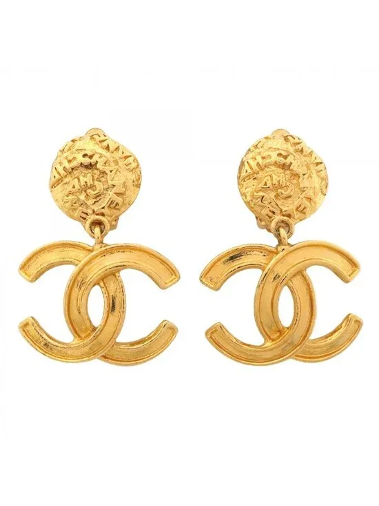 Chanel Earrings Vintage CC Logo Gold Plated