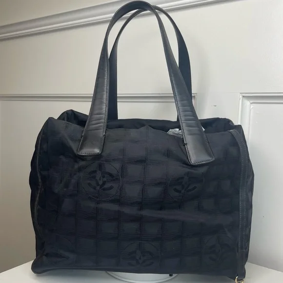 Authentic CHANEL Black Travel Line Tote Bag