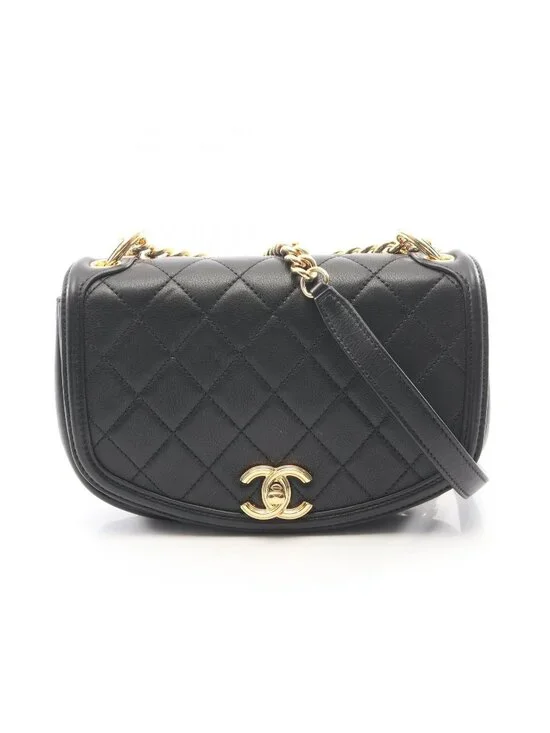 Chanel Shoulder Bag Quilted Black Lambskin Small Chain