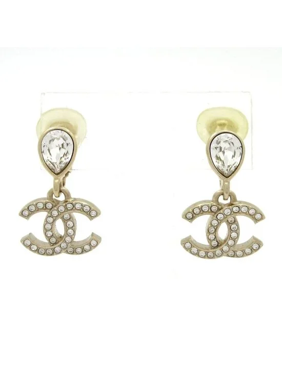 Chanel Earrings CC Logo Clear Gold