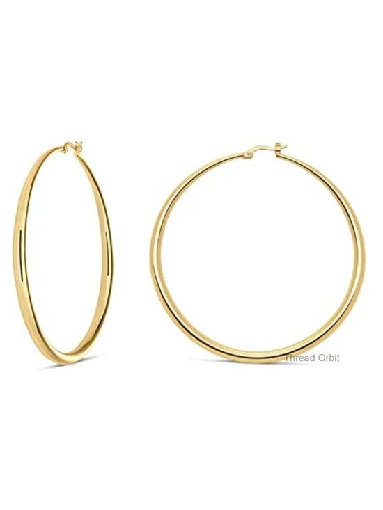 14K Gold Plated Thick Curved Hoop Earrings - Latch Back Closure -