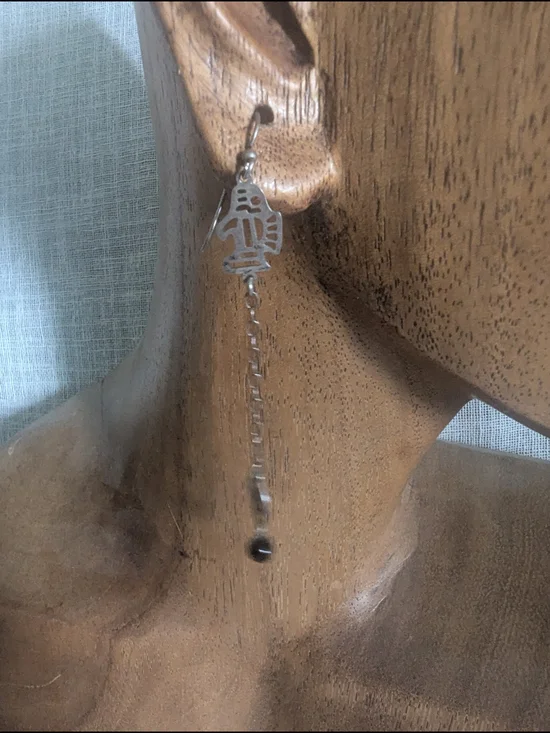 Silver Fish Chain Link Pierced Dangle Drop Earrings - Women Jewelry Pisces
