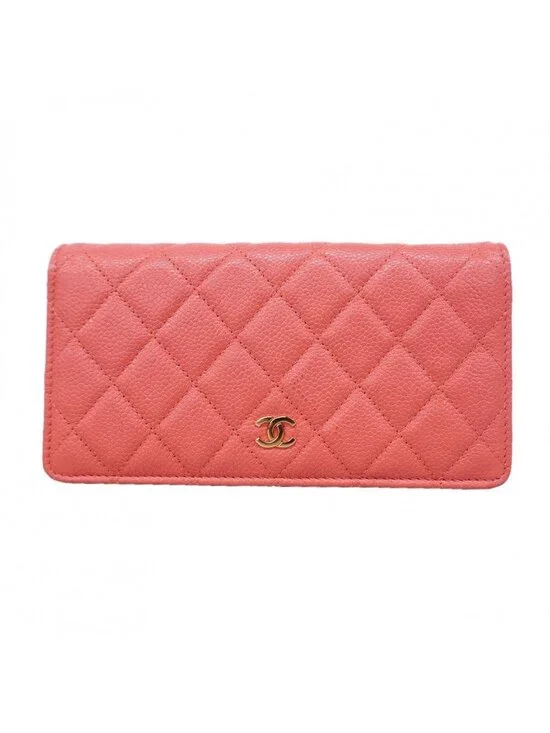 Chanel Wallet Quilted Caviar Leather Pink Gold
