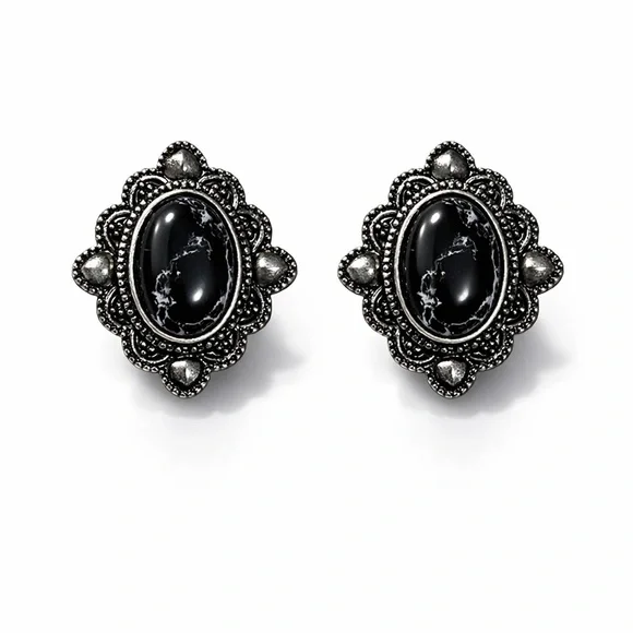 ⚜️ Vintage Black Ornate Stud Earrings | Gothic Style