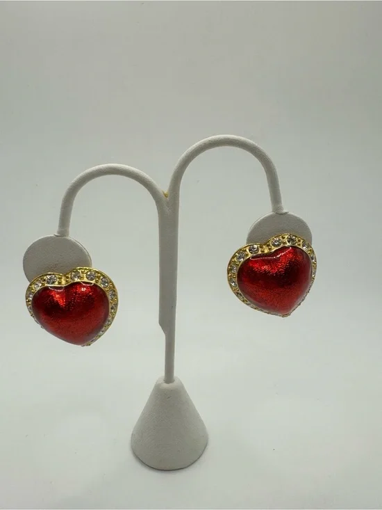 Victoria's Secret Red Heart Clip on Earrings with Gold & Crystal Trim