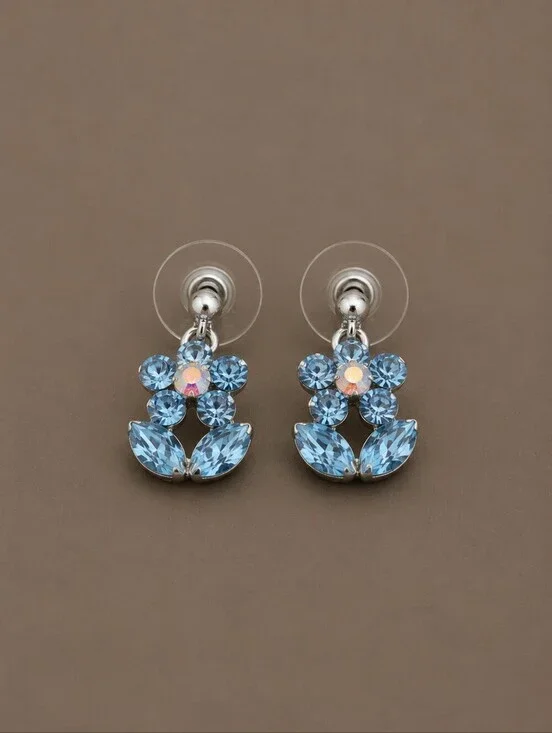 3/$30 Dainty Baby Blue Crystal Floral Post Earrings