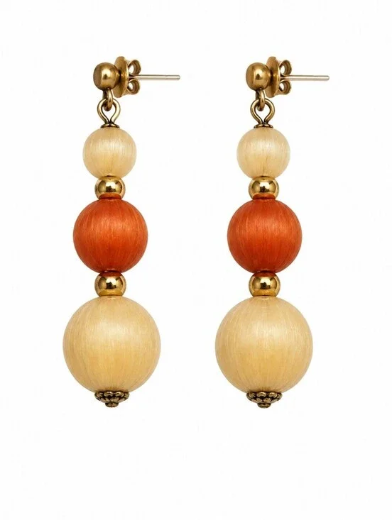 3/$30 Vintage Orange and Cream Thread Beaded Dangle Earrings