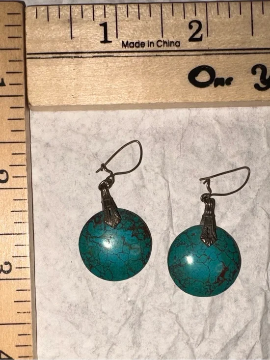 Turquoise Stone in Sterling Silver setting Dangle Earrings - Women Jewelry