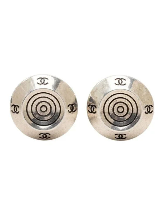 Chanel CC Logo Round Earrings Silver Metal