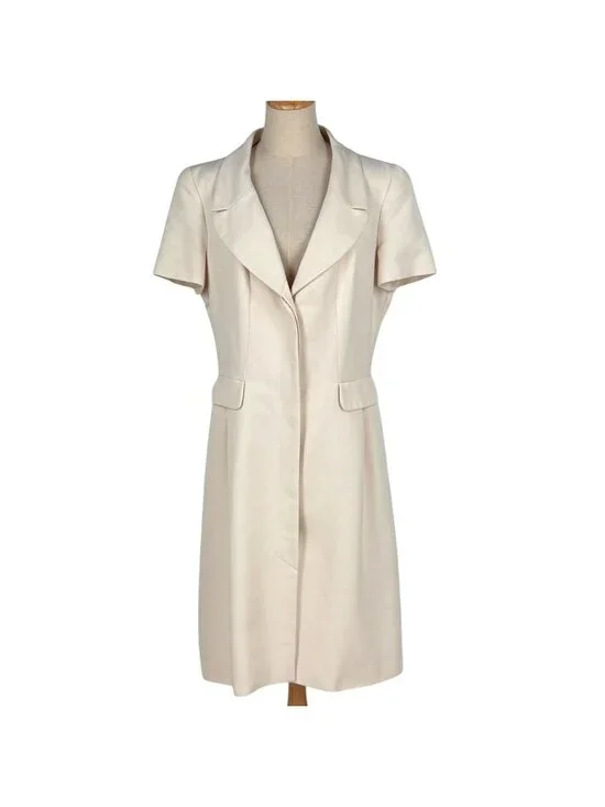 Chanel Logo Button Short Sleeve Dress Silk Ivory