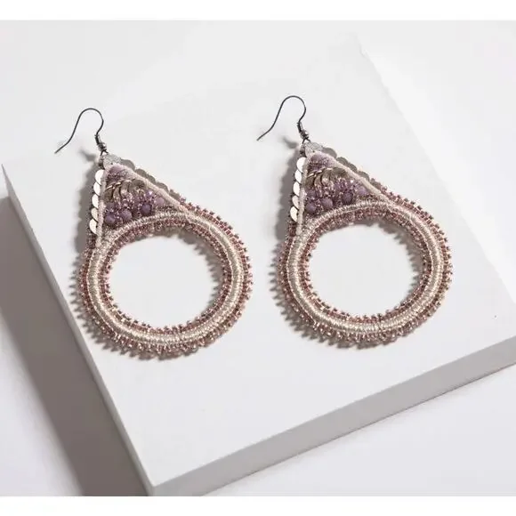 Lori Weitzner Luna Statement Earrings Lavender Drop Circular Artisan Boho