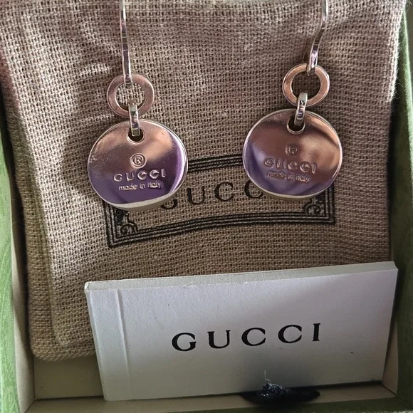 Gucci Metallic Round Dangle Earrings New. Giftable.