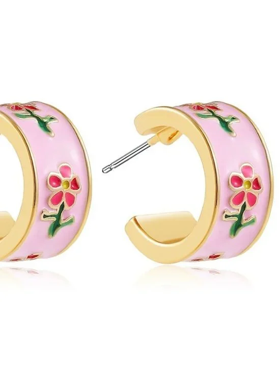 BIA PINK FLOWER HOOP EARRINGS