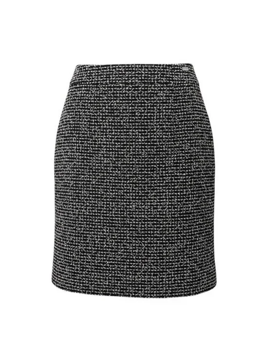 Chanel Vintage Tweed Skirt Knee Length Logo Plate White Wool