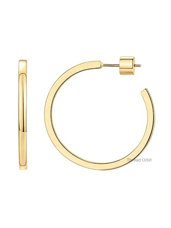 14K Gold Plated Thin Square Edge Open Hoop Earrings Lightweight Hoops