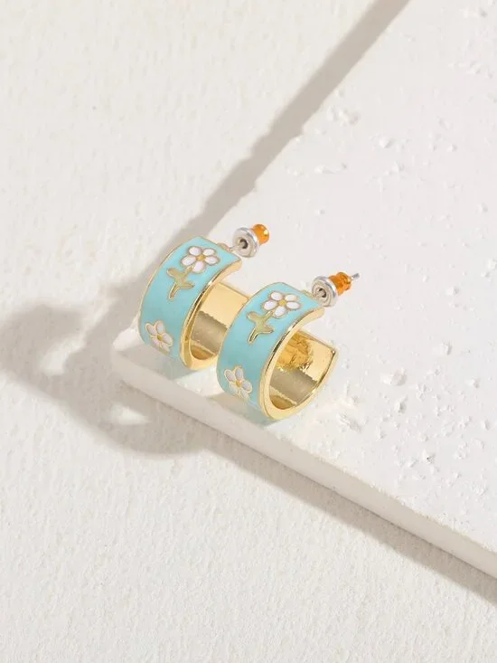 BIA BLUE FLOWER HOOP EARRINGS