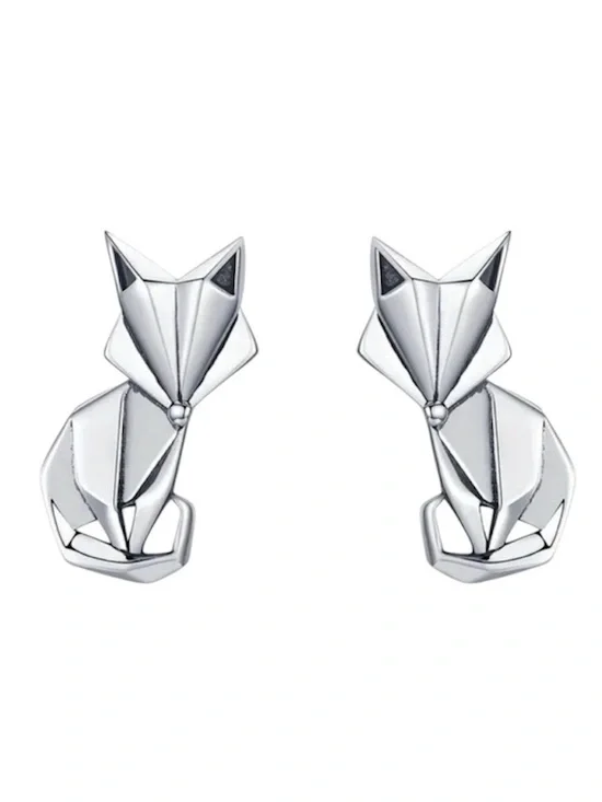 Sterling Silver Abstract Fox Stud Earrings