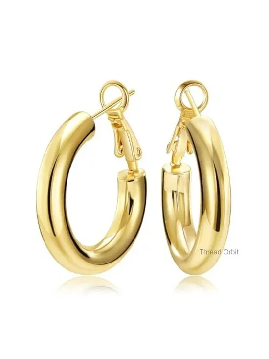 Chunky Gold Hoop Earrings 14K Gold Plated Hollow Lightweight Thick Hoops