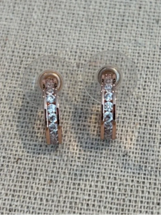 Park Lane “Classique” Rose Gold Huggie Hoop Earrings with CZ Accents