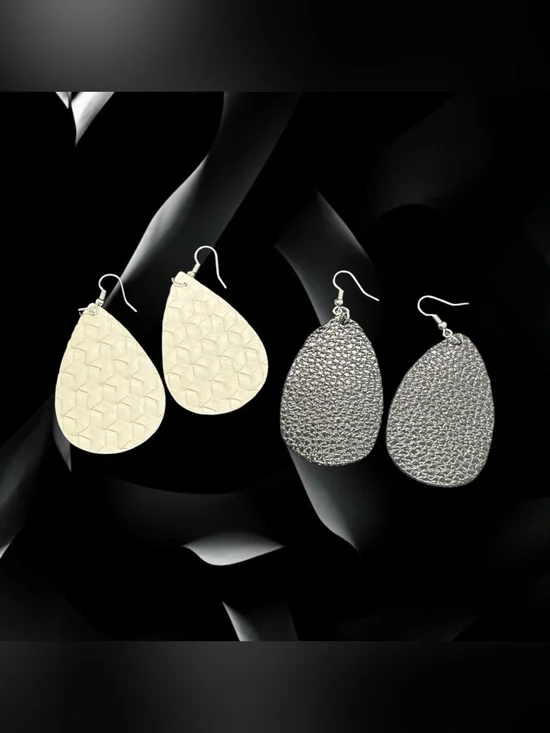 🖤🤍2-PC Set of White & Black Faux Leather Teardrop Dangle Earrings/NWOT