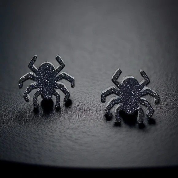 Bewitching Black Glitter Spider Studs! 🕷️Halloween Favorite! NWT Stud Earrings