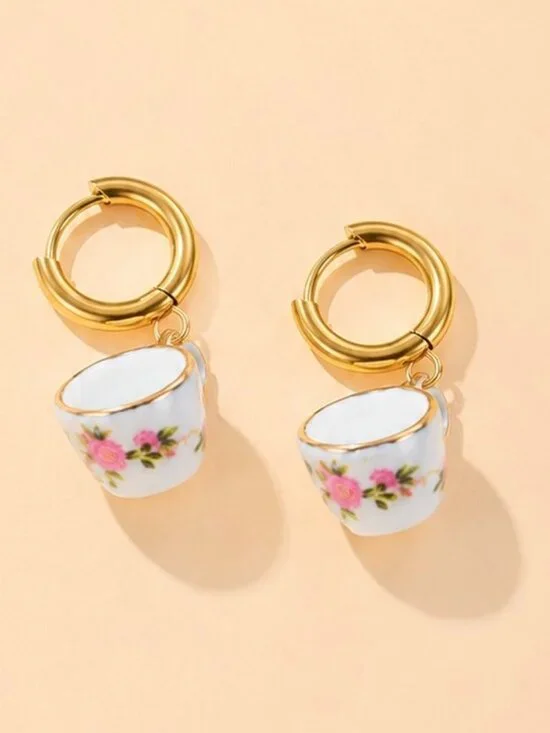 PINK TEACUP EARRINGS