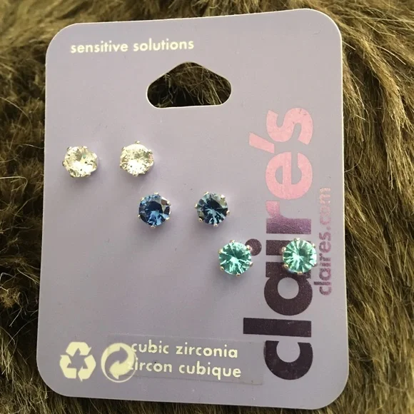 Claire’s set of three cubic zirconia earrings NWT