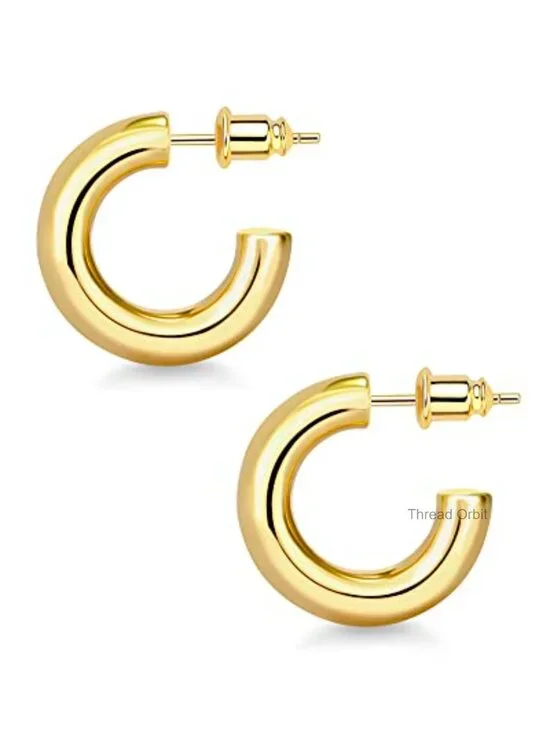 14K Gold Plated Chunky Small Hoop Earrings Lightweight Jewelry Gift