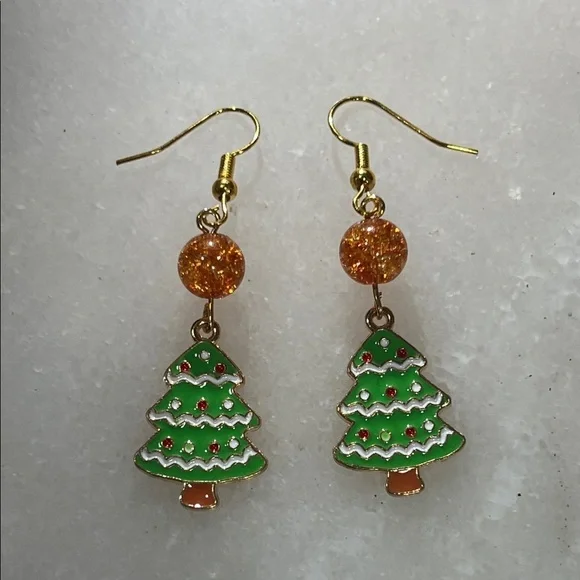 Holiday Tree Earrings with Gold and Green Accents