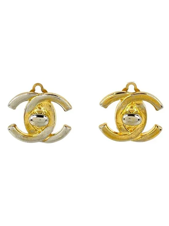 Chanel Earrings CC Logo Gold Plated