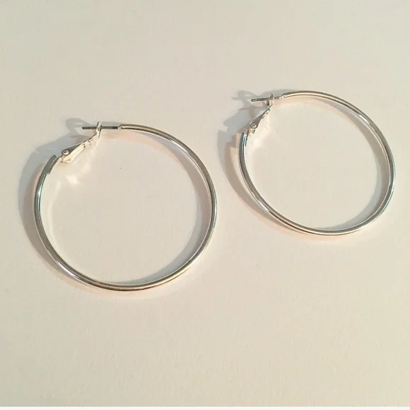 Faux Silver Tone Medium Size Hoops - Light weight