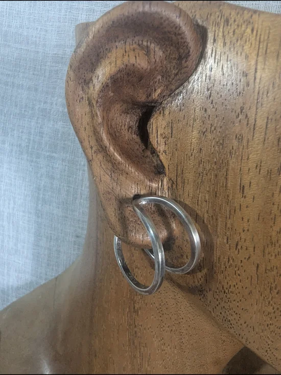 Double Hoop Heavy Solid Sterling Silver Earrings Boho