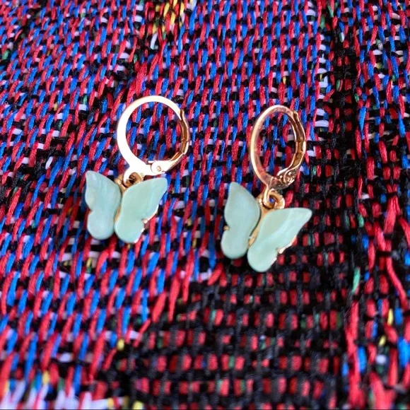 Small Mint Green Butterfly Dangle Earrings