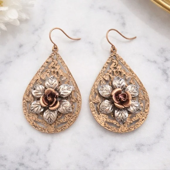 ROSE GOLD AND SILVER Vintage Drop Earrings.