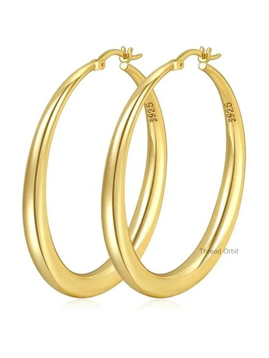 S925 Sterling Silver Hoop Earrings Large Thick Lightweight Hypoallergenic