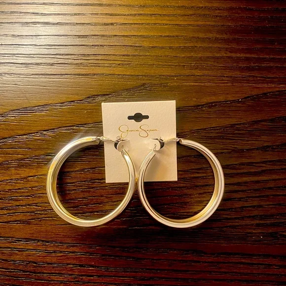 NEW Jessica Simpson thick silver hoop earrings