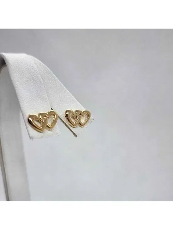 NEW   Brazilian 18k Gold Filled Double Hearts Earrings - Studs