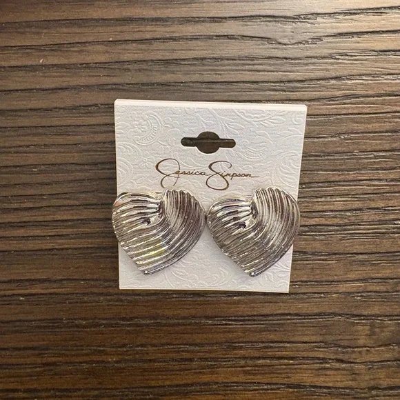 NEW Jessica Simpson Silver Heart Earrings