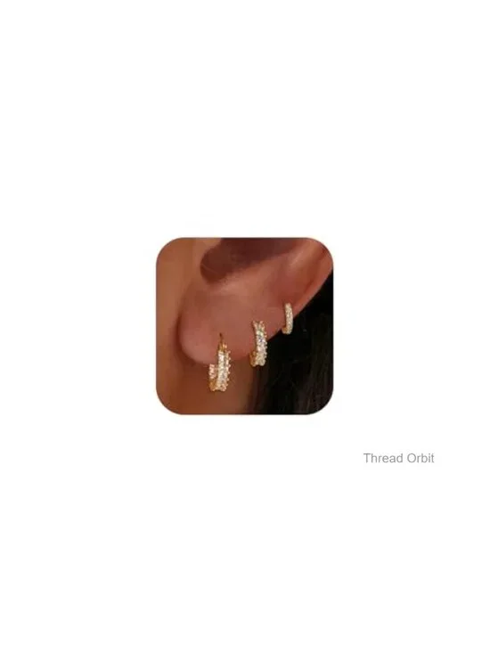 14K Gold Plated Hoop Earrings Set - 3 Pairs Hypoallergenic Stud Earrings