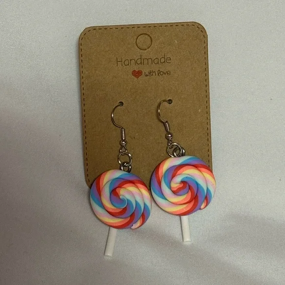 Handmade Rainbow Lollipop Earrings