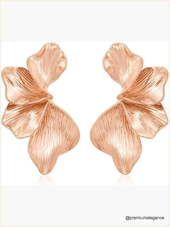 Large Floral Leaf Dangle Earrings Gold Plated Statement Studs Hypoallergenic