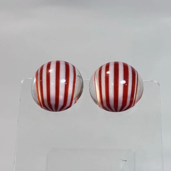 Vintage‎ Trifari Clip On Round Earrings Retro Candy Stripe