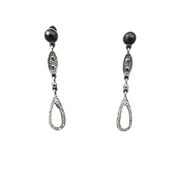 Formal Costume Teardrop Earrings Black Stones 2