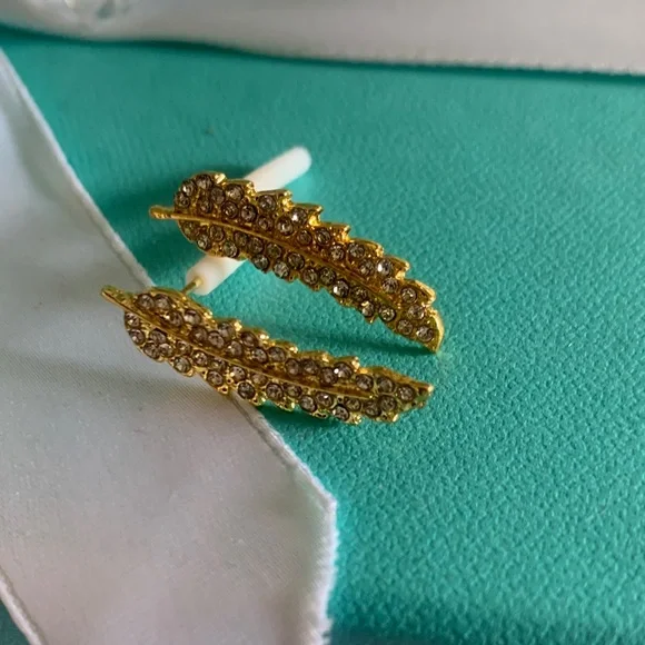 Gold Crystal Leaf Ear Climbers - Women's Jewelry