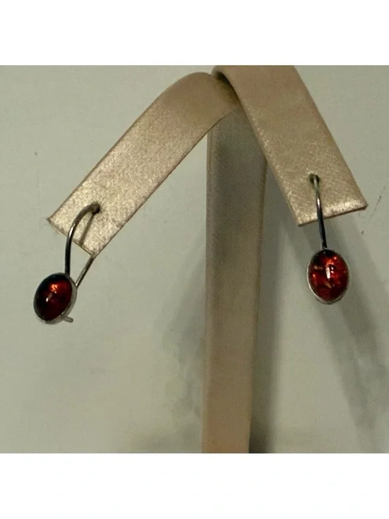 EARRINGS AMBER STERLING SILVER 925 POST STUD PIERCED ROUND 2.5 g