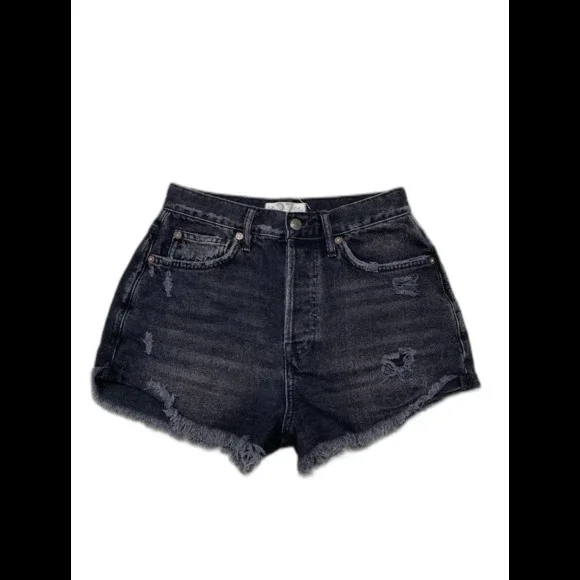 We The Free High-Rise Button Fly Distressed Black Raw Hem Flip Shorts Size 27