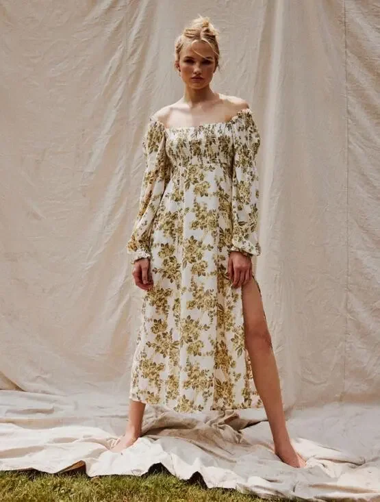Free People cream yellow floral Jaymes Maxi Dress